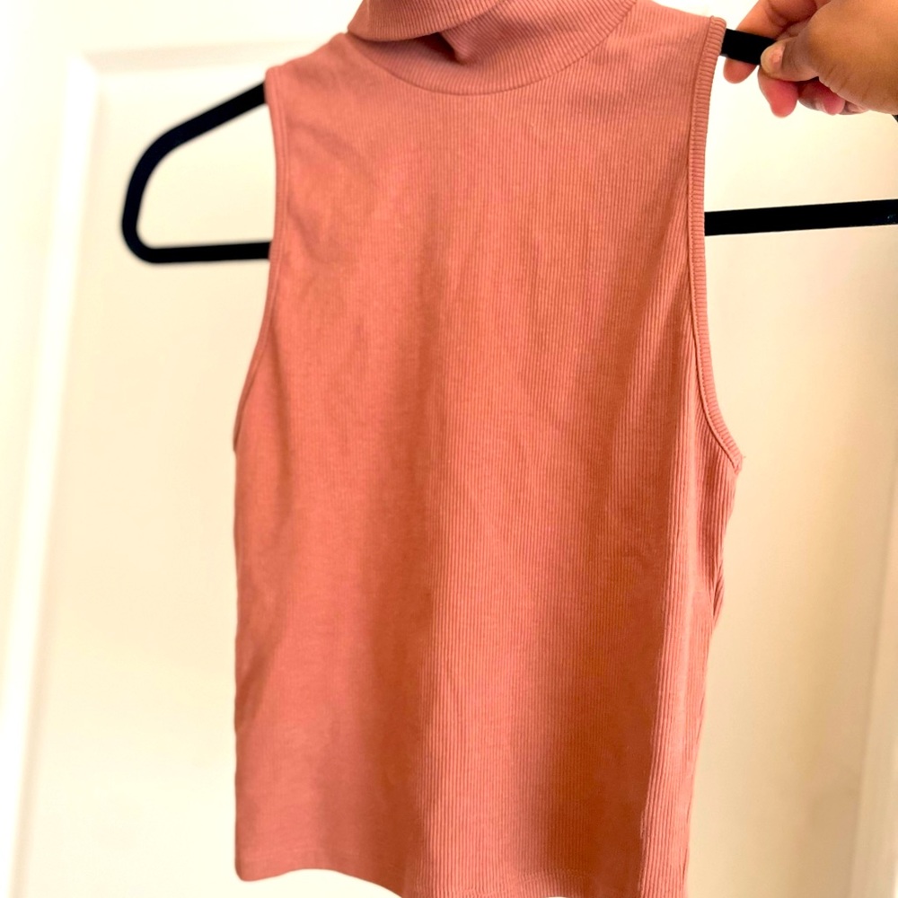 ZARA Coral Sleeveless Mock Neck Crop Top